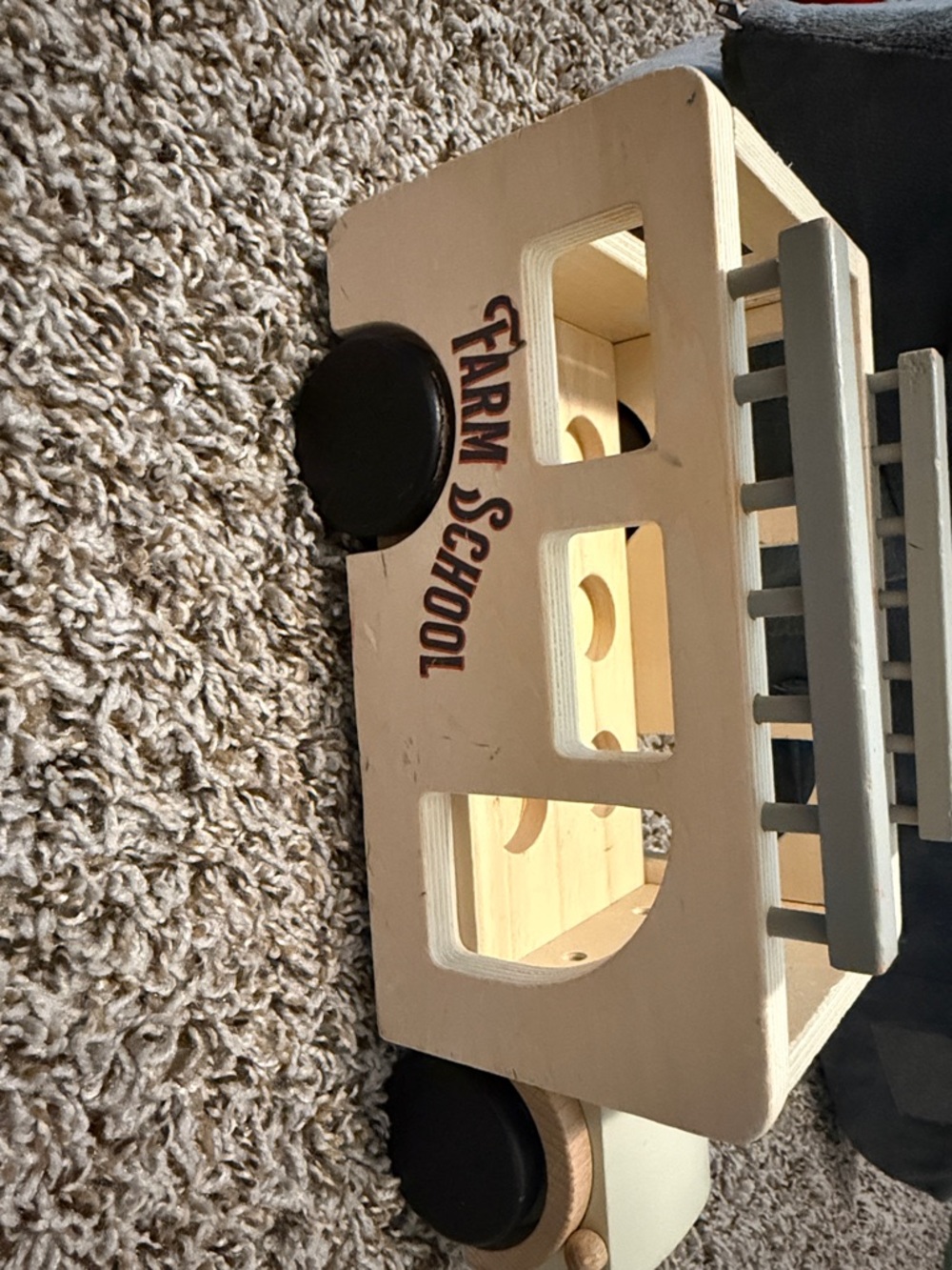 Hearth & Hand Wooden Farm School Toy Bus in White and Black